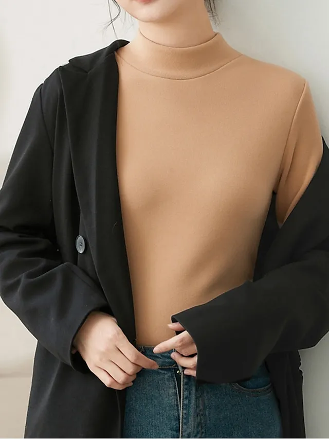 Women's Sweatshirt Sherpa Fleece Lined Plain Warm Daily Fuzzy Black Yellow Pink Casual High Neck Long Sleeve Fleece lined Micro-elastic Fall & Winter