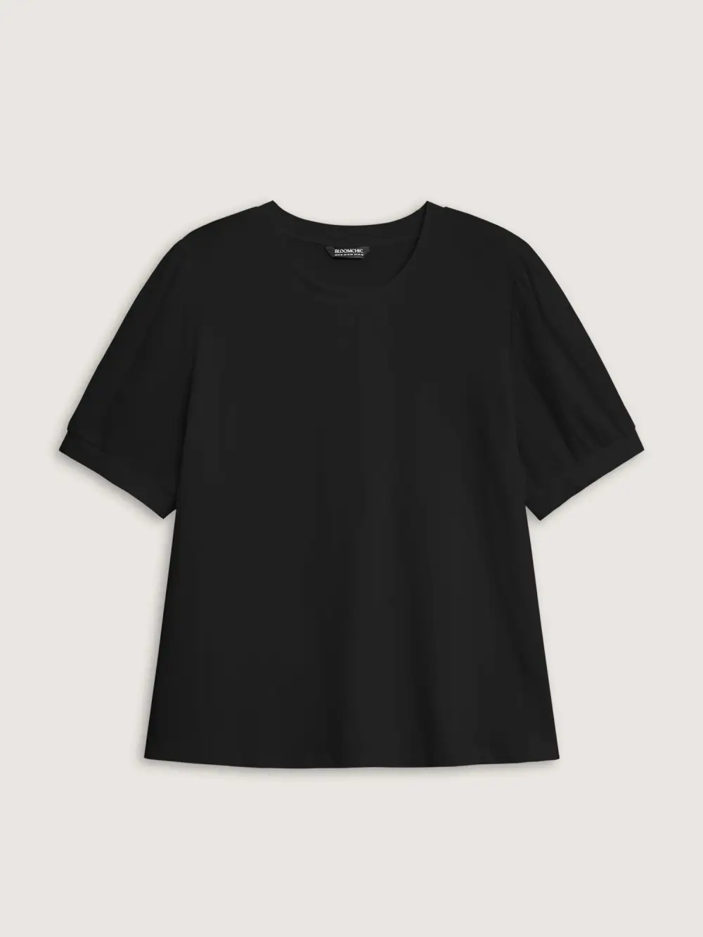 Plain Textured Patchwork Lantern Sleeve T-Shirt
