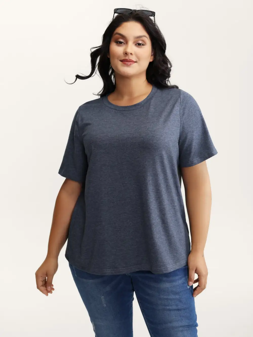 Stretchy Round Neck Solid T-Shirt