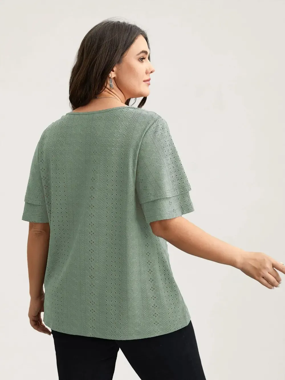 Jacquard Textured Lotus Leaf Sleeve Top
