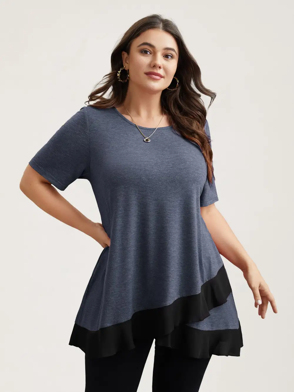 Color Contrast Overlap Hem Flared Top