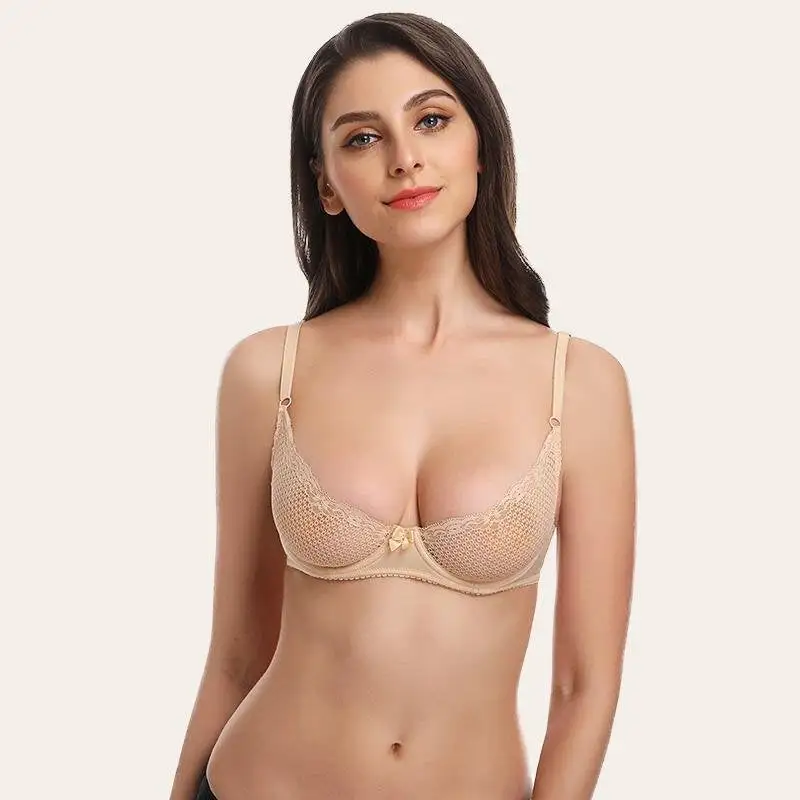 See Through Bra Sexy 1/2 Cup Lace Mesh Demi Shelf Underwired Bra