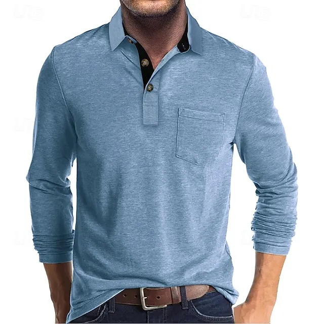 Men's Casual Solid Lapel Button Pocket Golf Polo Shirt