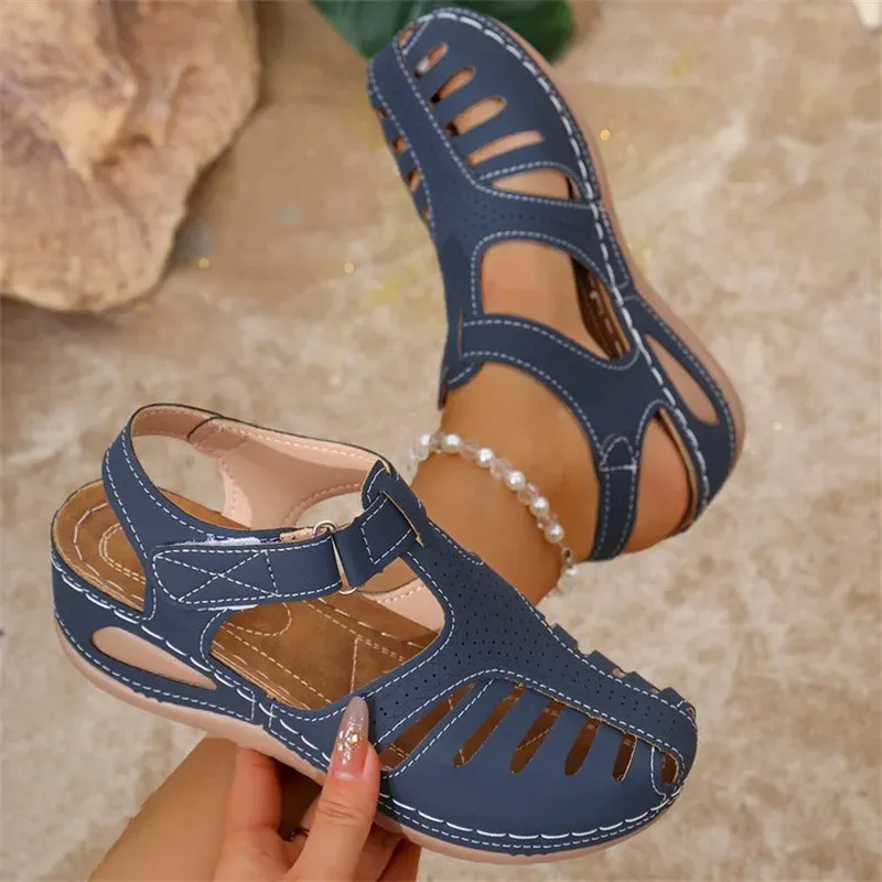 Blue Closed Toe Low Heel Sandals