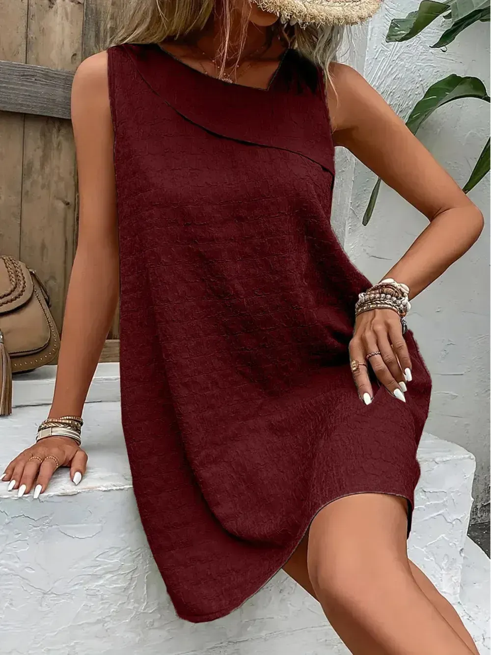 Women Short Dress Plain Asymmetrical Sleeveless Comfy Casual Dress