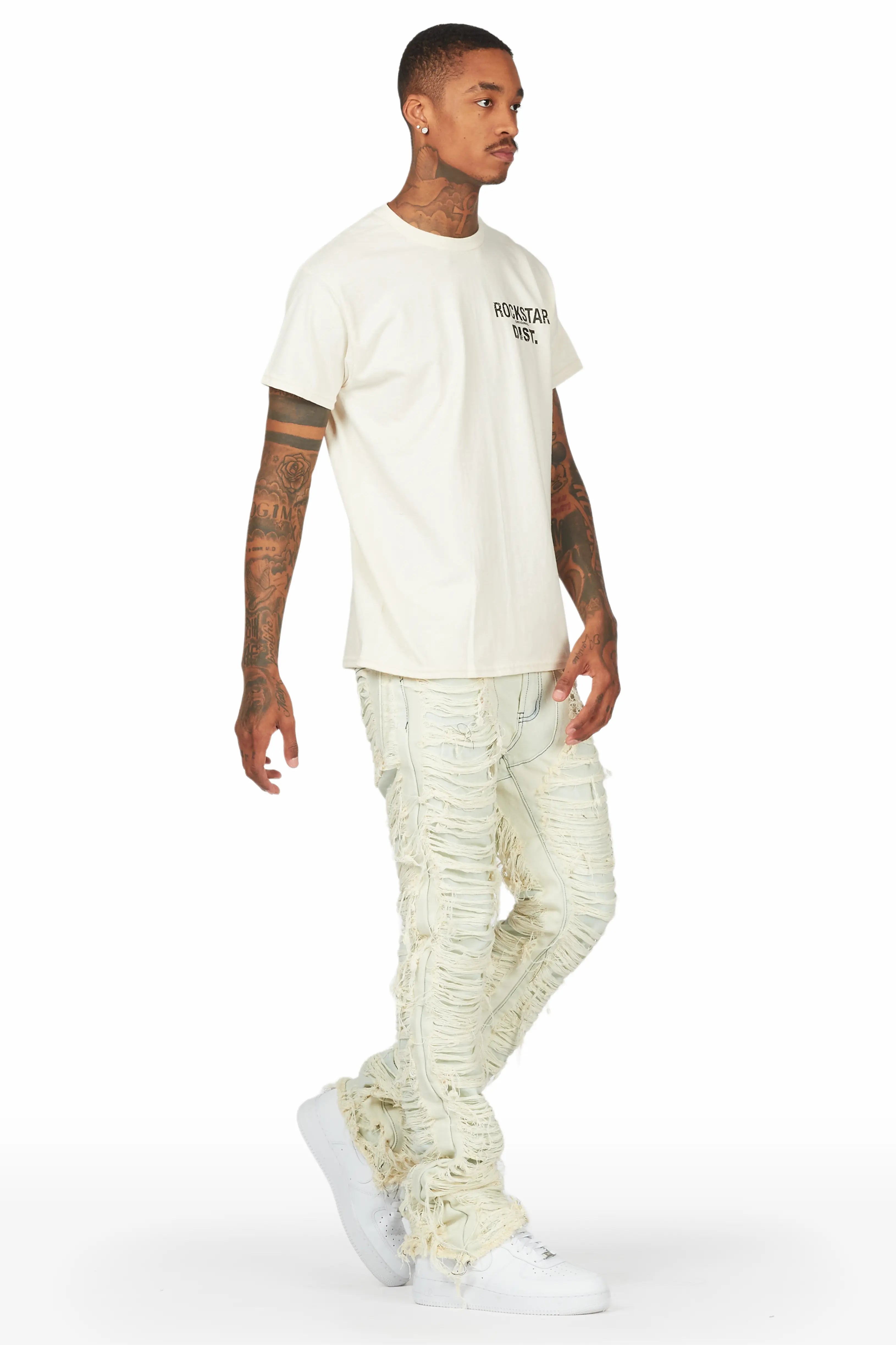 Conrad Light Blue Stacked Flare Jean