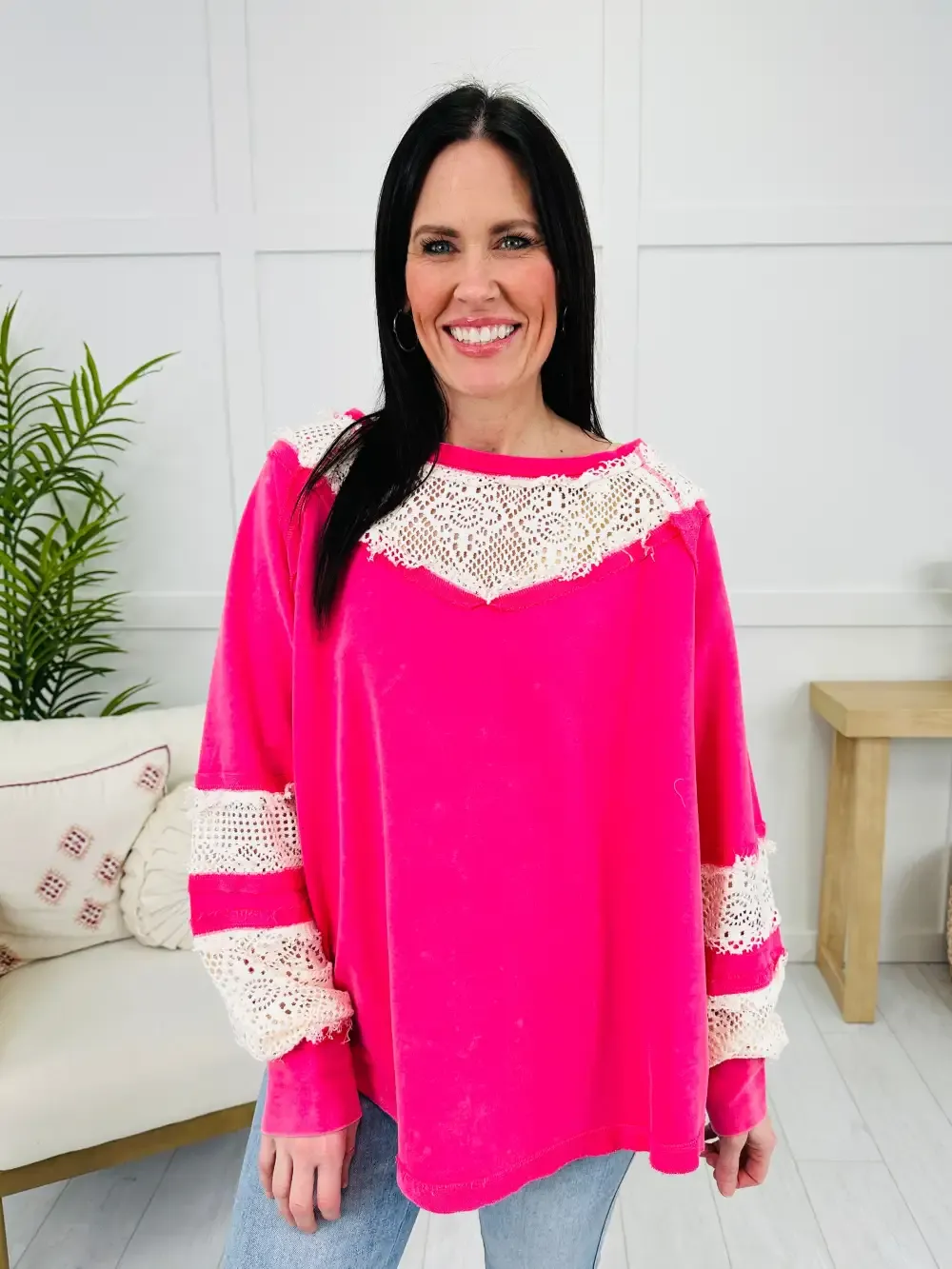 Lace In The Clouds Top In Fuchsia