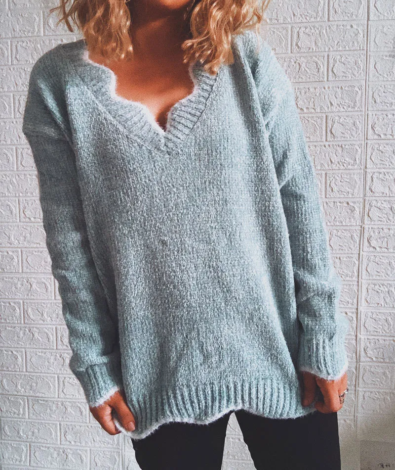 Wave Edge V-Neck Casual Sweater