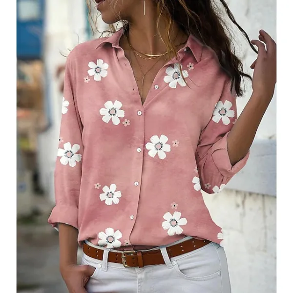 Women's Blouse Floral Floral Print Button Daily Basic Long Sleeve Shirt Collar Pink Spring Fall