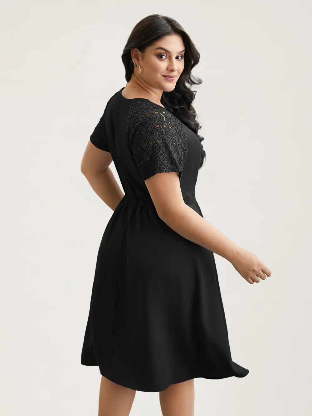 Lace Cut-Out Raglan Sleeve Pockets Midi Dress
