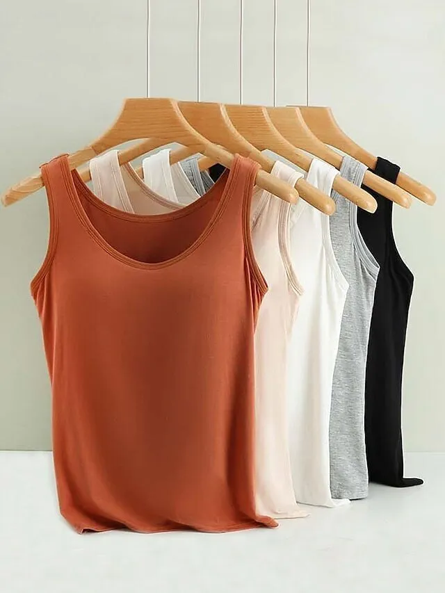 Women's Tank Top with Built-In Bra, Sleeveless Casual Basic Round Neck Regular - 10-Piece Sets