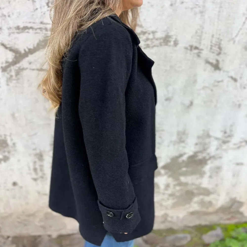 Women Wool Blend Coat 2024 Fall Lapel Single Breasted Mid Length Trench Coat Jacket Open Front Solid Long Sleeve Jacket