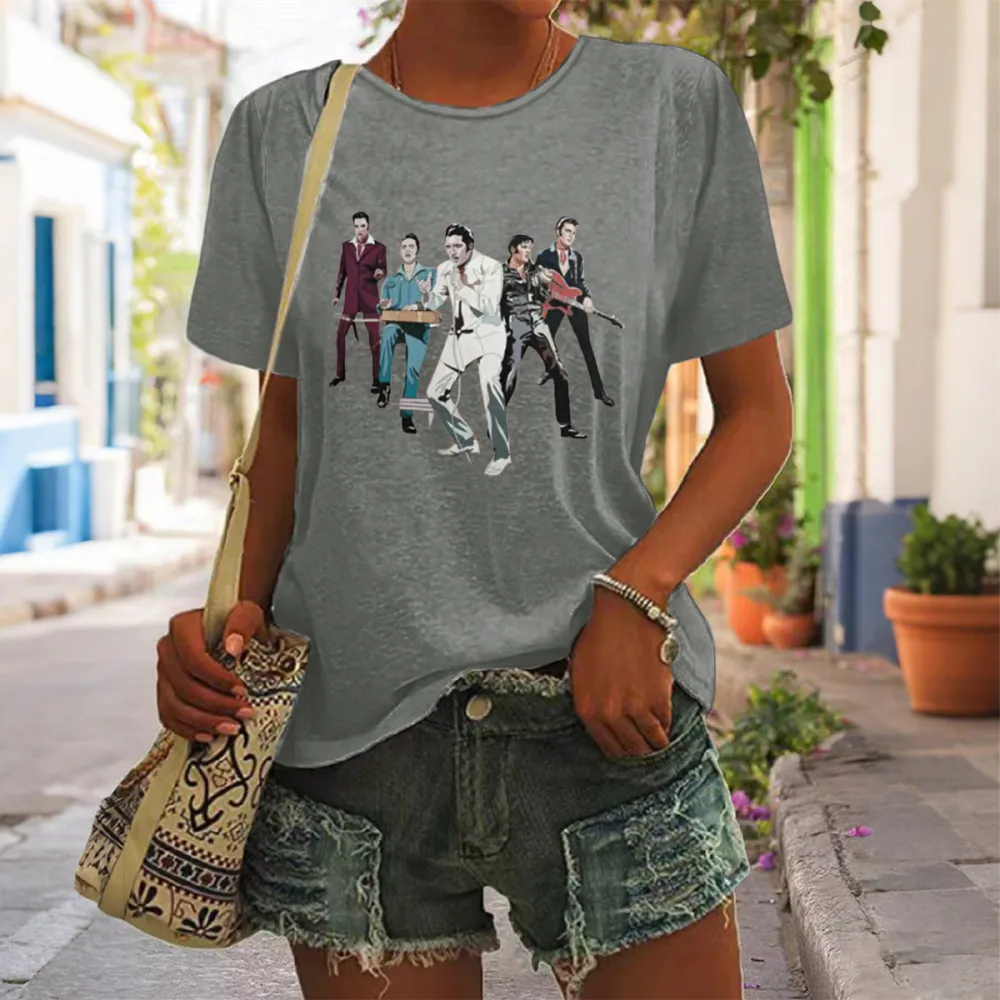 Women's The King Print Short Sleeve Round Neck Cotton T-Shirt