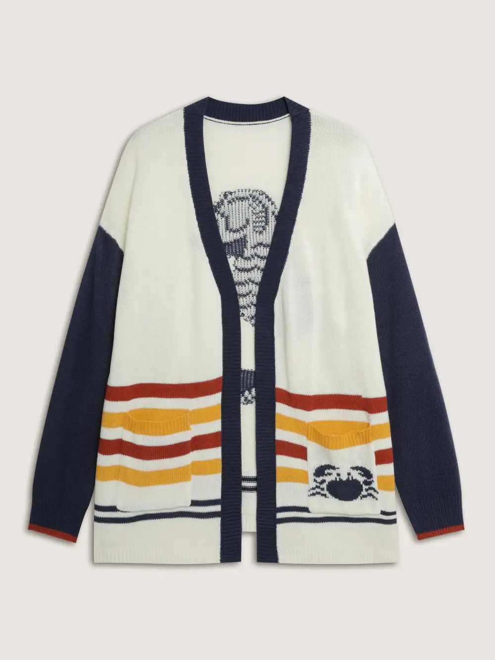 Colorful Stripe Seahorse Motif Jacquard Knit Cardigan