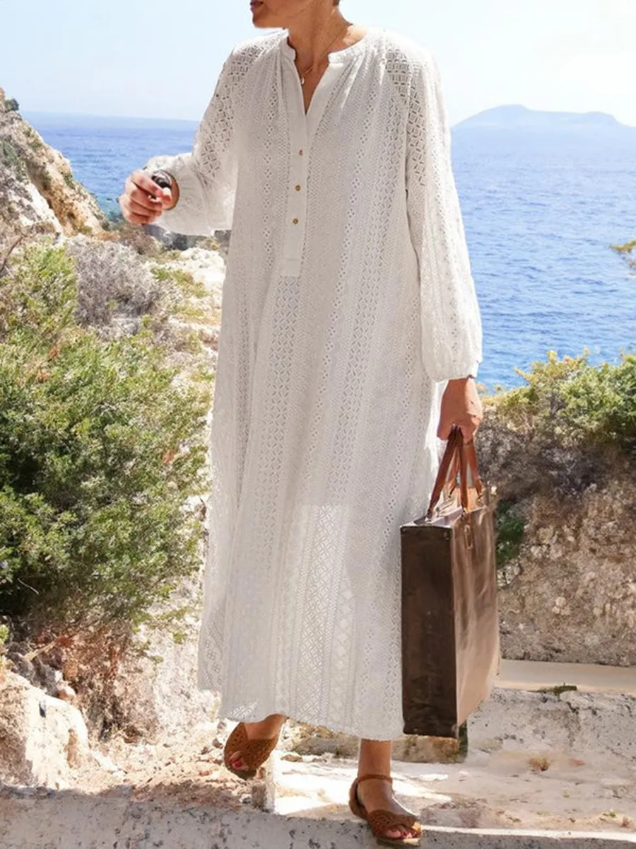 Ladies Loose Lace Cutout Maxi Dress