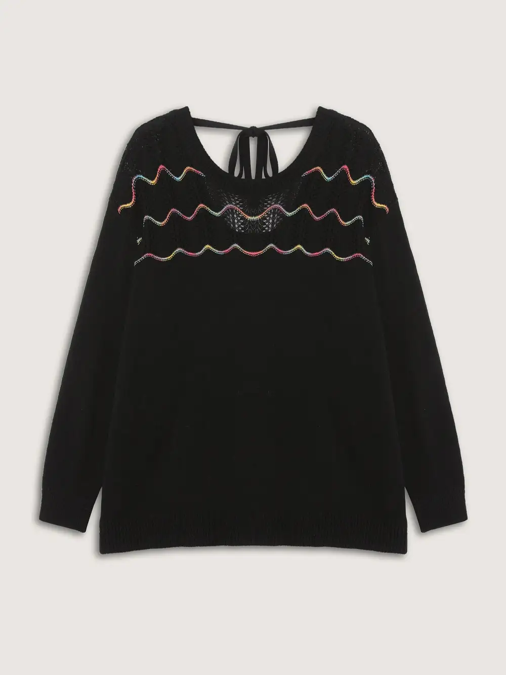 Ripple Textured Sheer Neck Backless Pullover