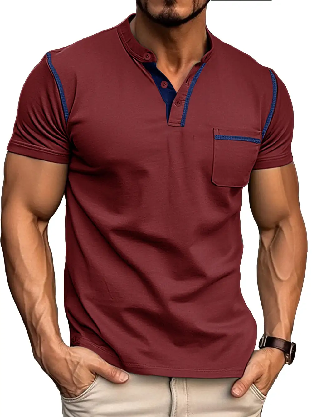 Men's Fashion Cotton Short Sleeve Henley Shirt