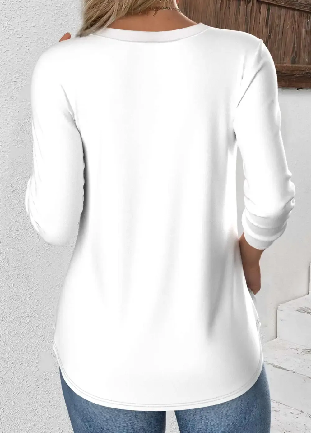 White Long Sleeve V Neck T Shirt