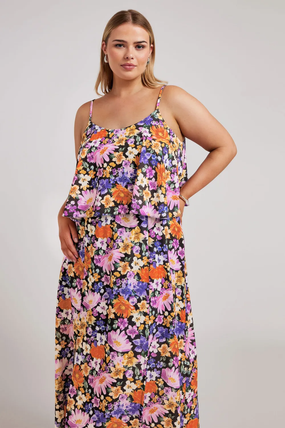 YOURS LONDON Curve Black Floral Print Overlay Maxi Dress