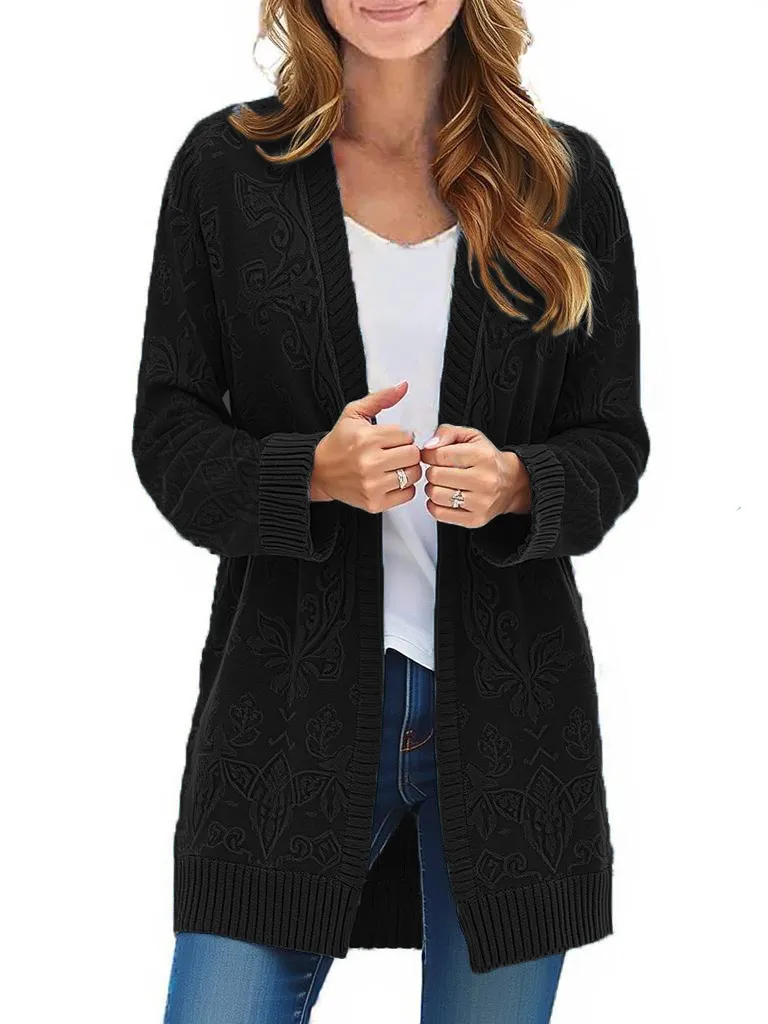 Women's long-sleeved twist knitted cardigan sweater cardigan autumn coat with pockets