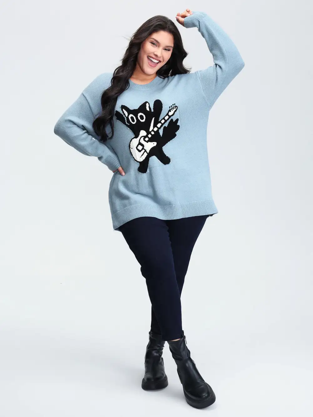 Cat Pattern Jacquard Pullover