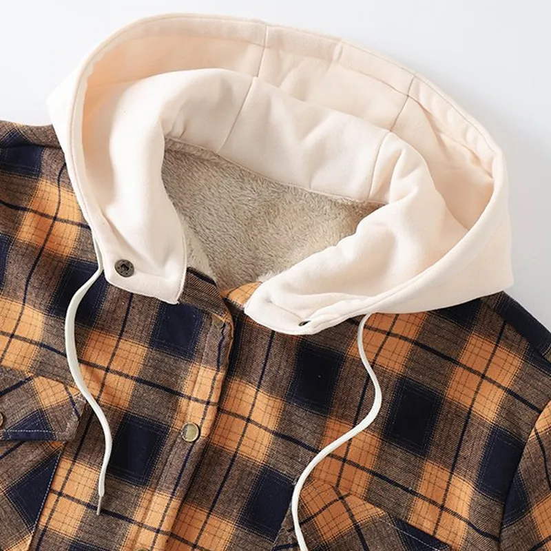 Mens Plaid Thick Plush Casual Jacket