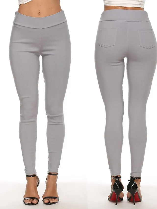 Women's High Waist Solid Leggings Wine Navy Blue Grey Fashion Classic Office Daily Stretchy Full Length Comfort Solid Color S M L XL XXL