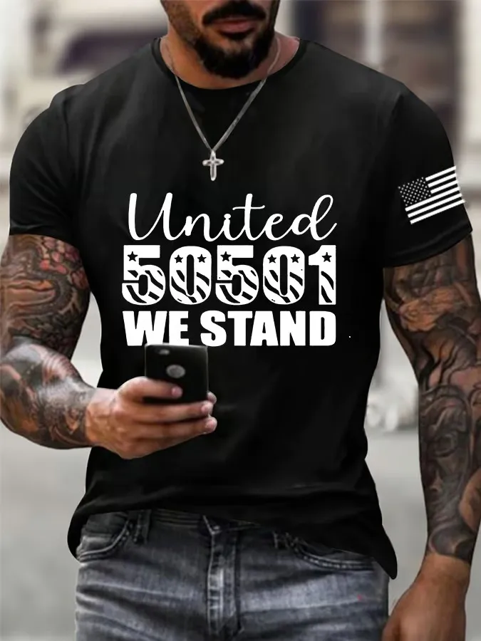 Men'S T-Shirt Men'S 50 Protest 50 States 1 Movement Printed T-Shirt Round Neck Pure Cotton Short Sleeve