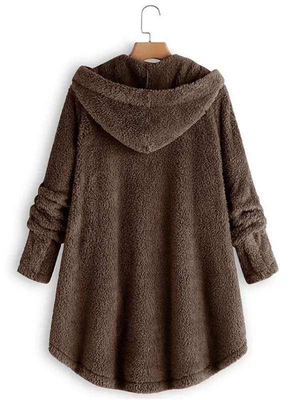 Women's Teddy Coat Fleece Sherpa Jacket with Hood Teddy Bear Jacket Windproof Warm Winter Coat Comtemporary Stylish Plush Jacket Long Sleeve Leopard Black Pink Wine