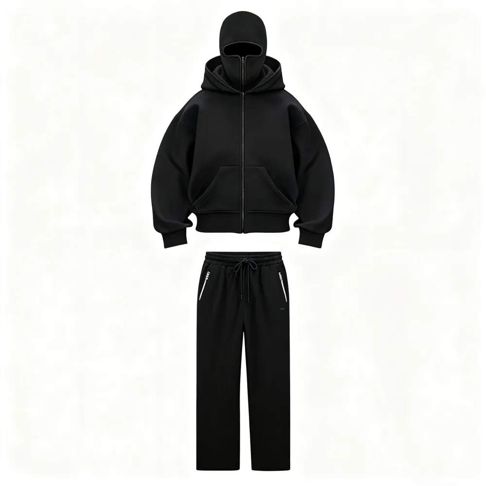 Zip Up Fashion Double Layer Hoodie Hip Hop Outerwear Sets