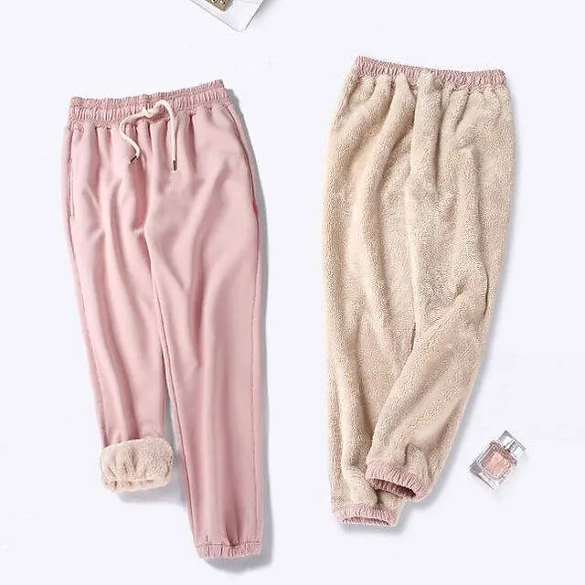 Women's Fleece Lined Sweatpants Joggers Black Pink Light Grey Solid Color Drawstring Daily Basic S Fall Winter