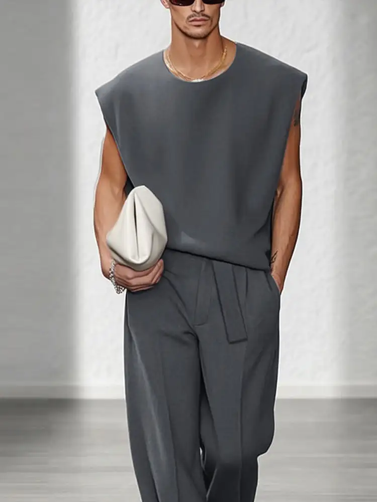 Urban Casual Shoulder Pad Tank Top Set