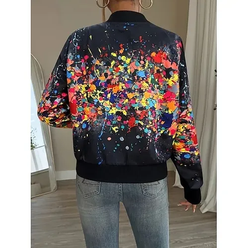 Women's Casual Jacket Comfortable Zipper Fashion Daily Modern Floral School Outdoor Vacation Home Regular Baseball Collar Regular Fit Long Sleeve Outerwear White Spring Fall