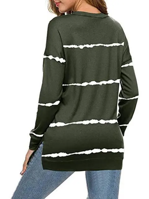 Tie-dye Stripes Print Long Sleeve Tops