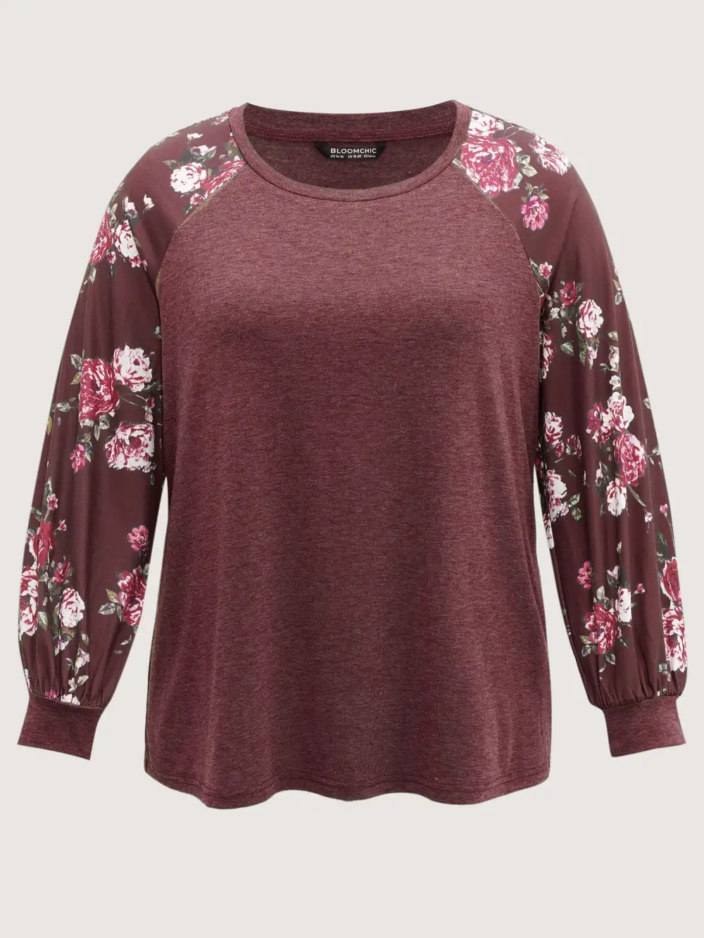 Floral Patchwork Crew Neck Raglan Sleeve T-shirt
