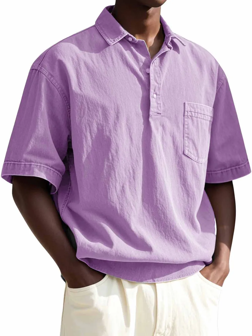 Men's Fashion Vintage Lapel Pocket Short Sleeve Polo Shirt
