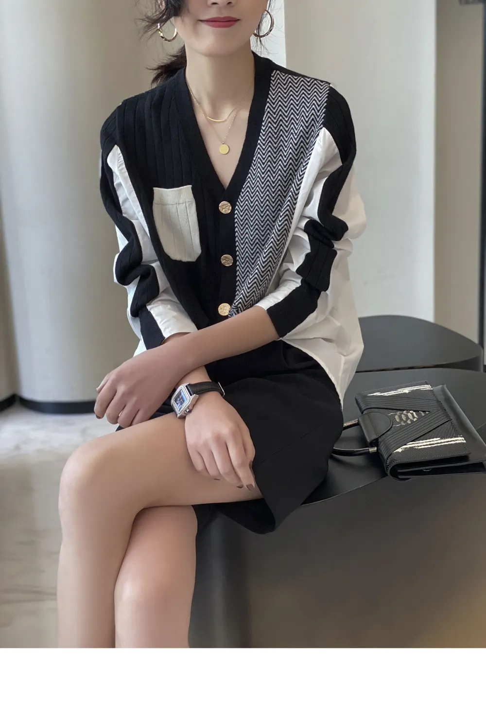 Irregular Shirt Stitching Elegant Cardigan