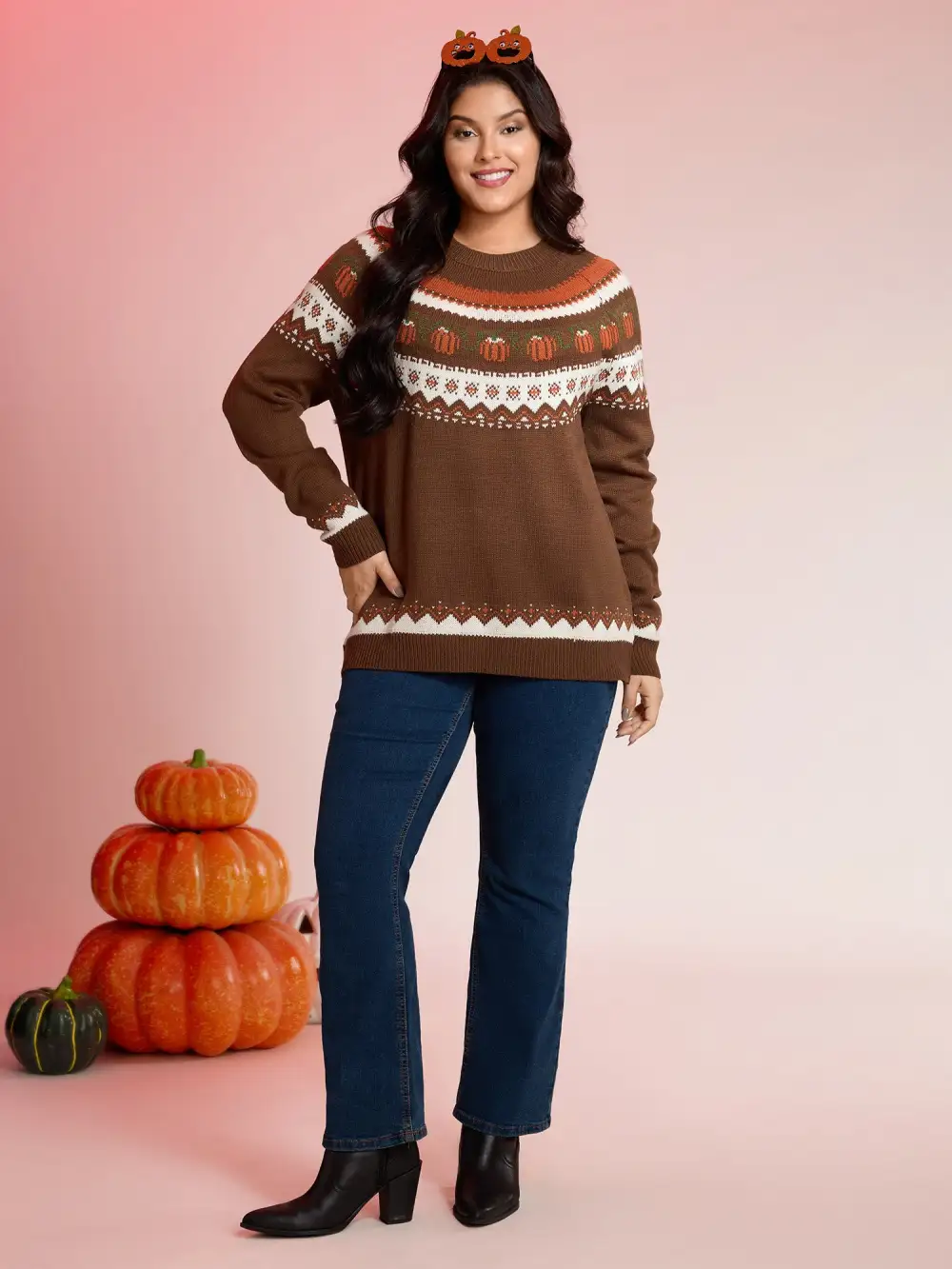Fair Isle Halloween Jacquard Print Pullover