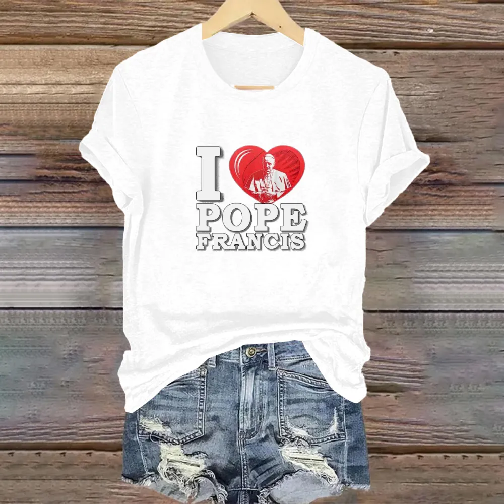 Women's I Love PF Print Short Sleeve V-Neck Cotton T-Shirt