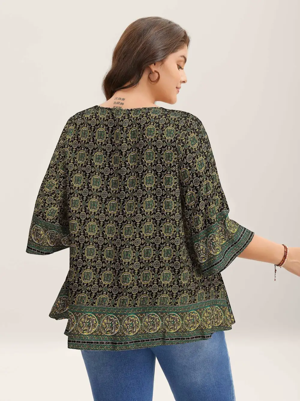 Pin-Tuck Pleat Ornate Print Relaxed Fit Shirt