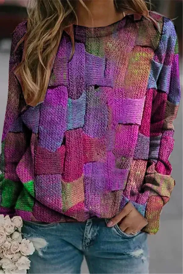 Colorblock Long Sleeve Crew Neck Top