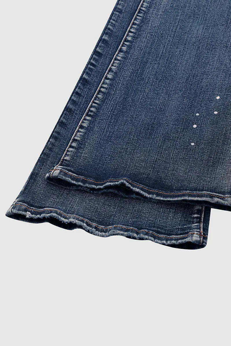 Ripped Slant Pocket Flare Jeans