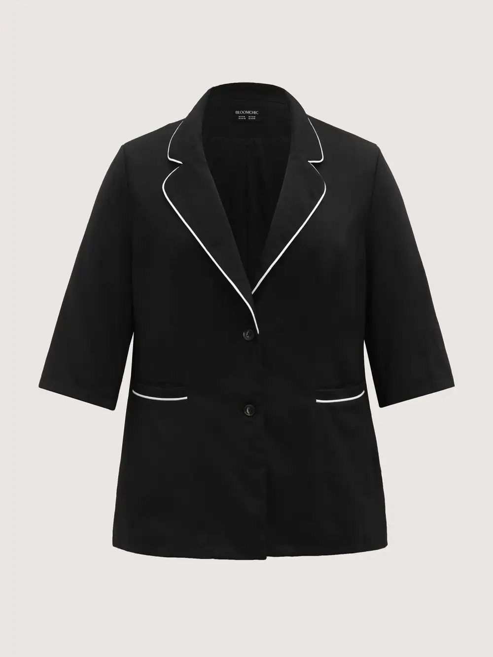 Contrast Pockets Three-Quarter Sleeve Blazer