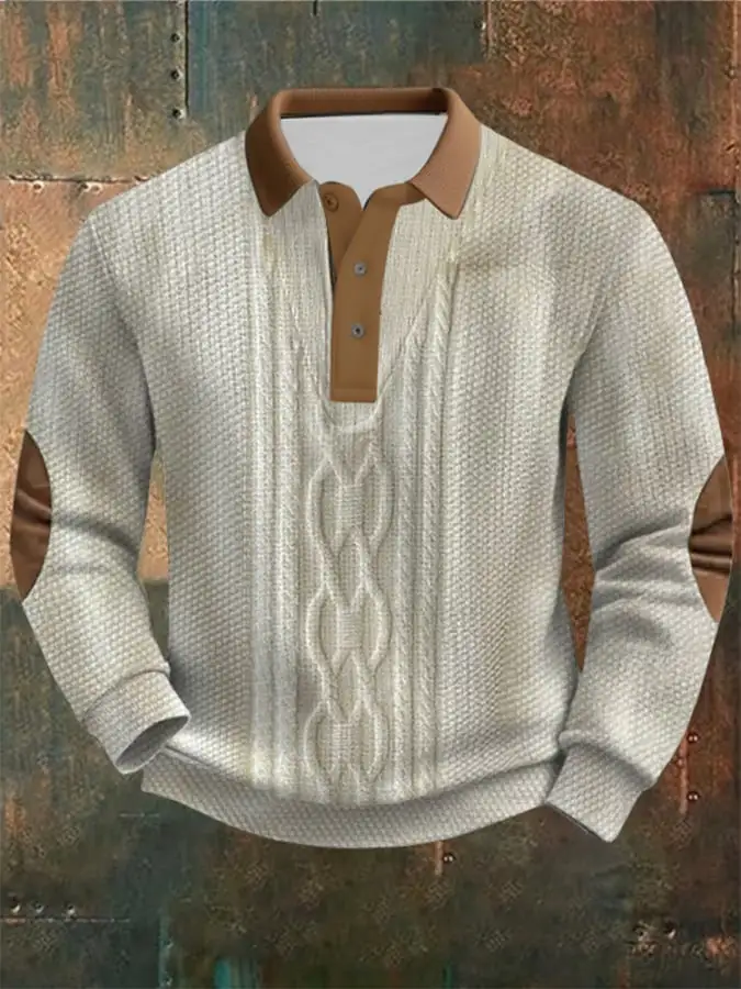 Men's Cable Textured Print Casual Sweatshirt