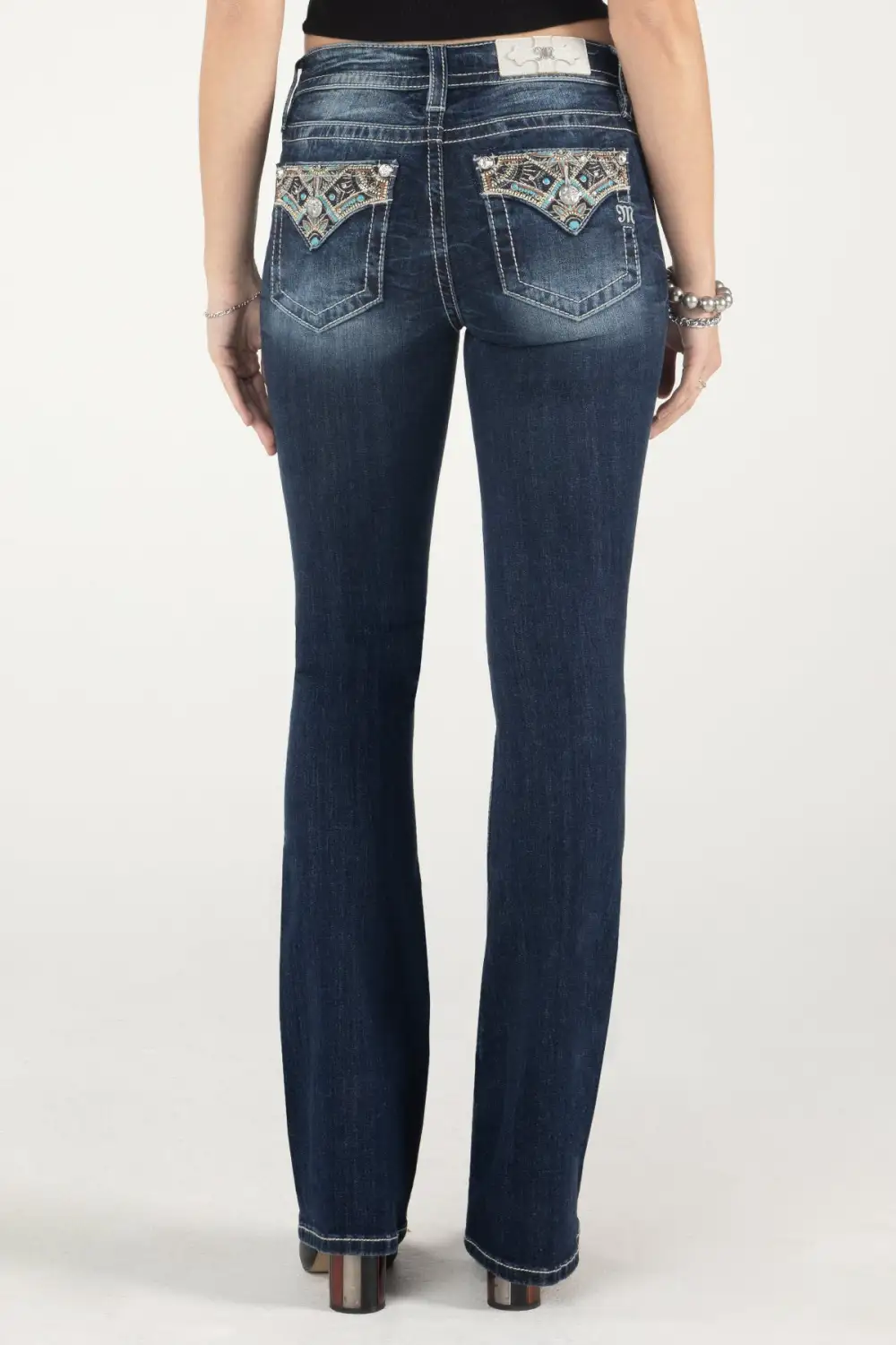 Gold and Turquoise Floral Bootcut Jeans