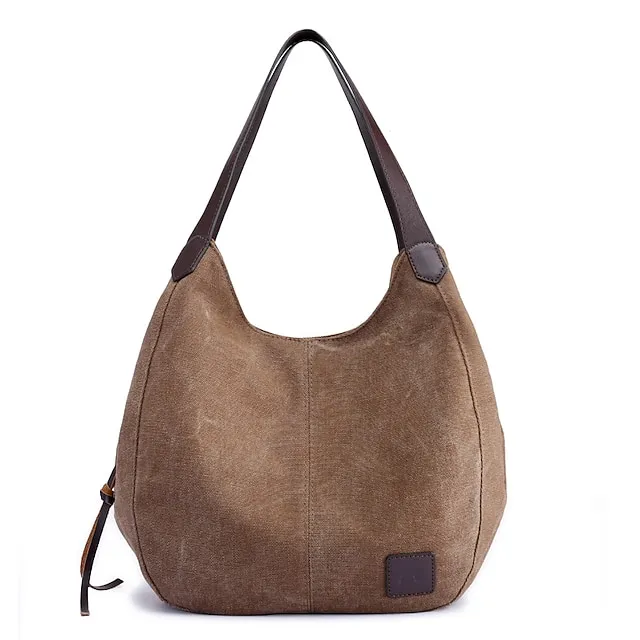 Women's Top Handle Bag Canvas PU Leather Daily Zipper Color Block Black Army Green Blue