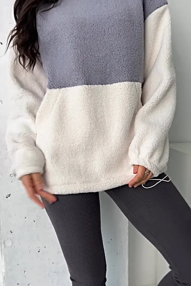 Women's contrast fleece hoodie and pants two-piece set