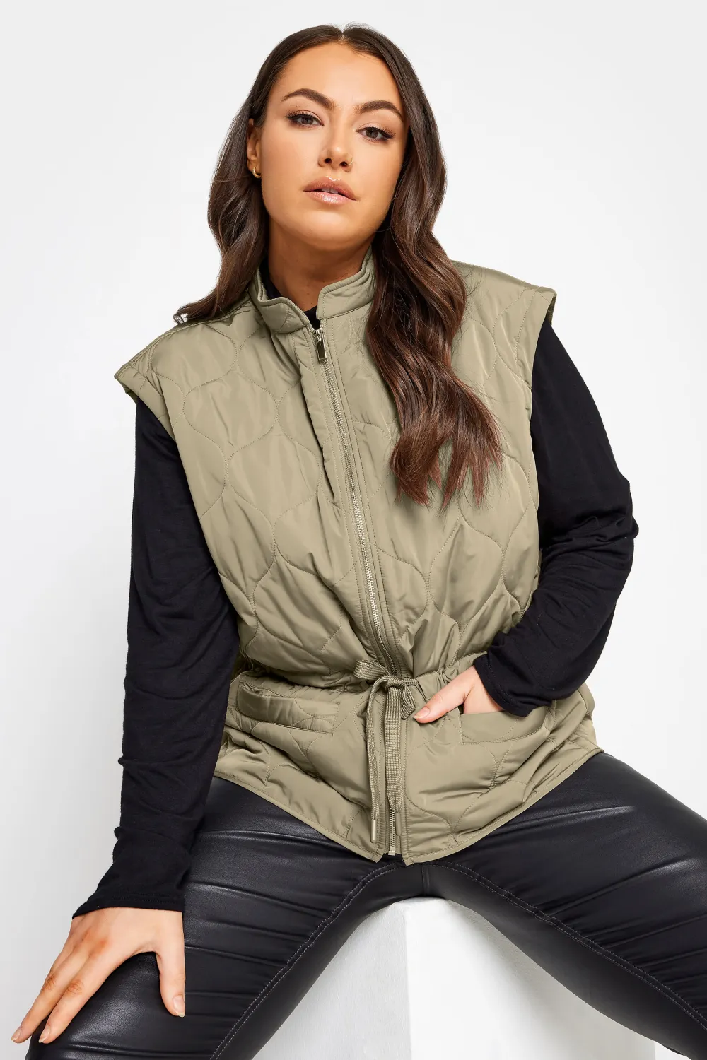 YOURS Curve Beige Brown Cropped Boxy Gilet