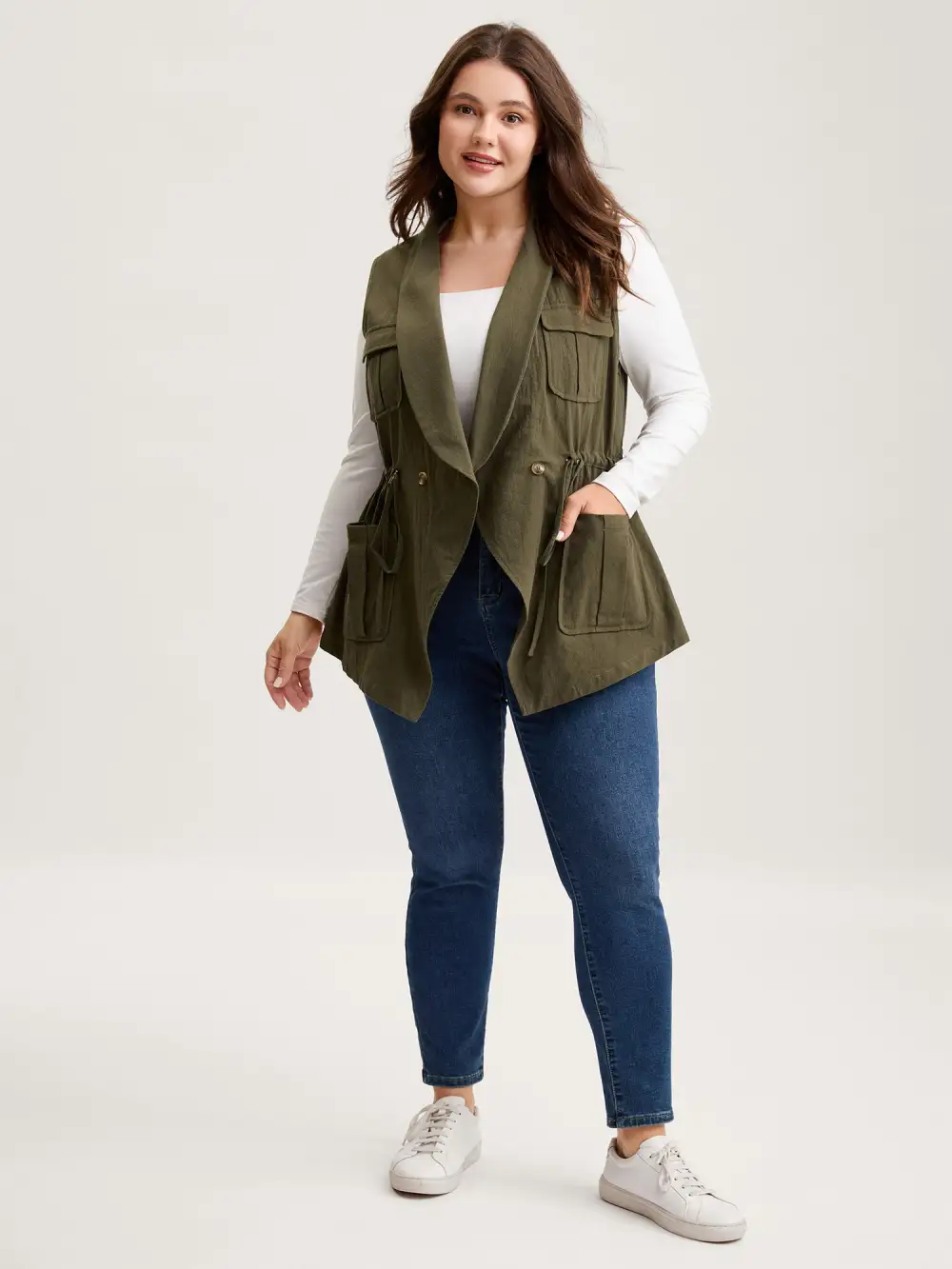 Cotton Waist Defining Drawstring Pocket Vest