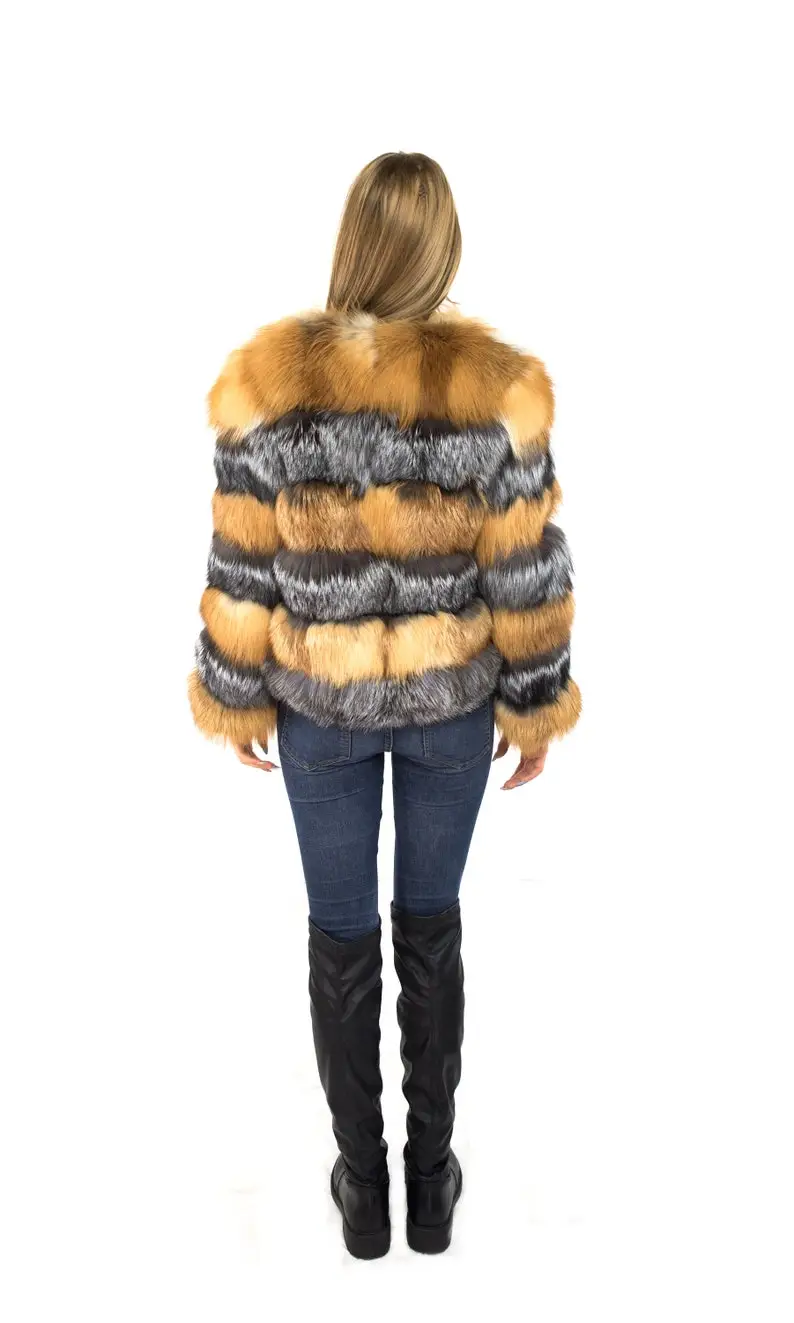 Silver And Red Fox Fur Coat Women’s